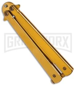 Skipper Gold Balisong Aluminum Butterfly Knife Clip Point (Gold Plain) -Kershaw Store Skipper Gold Balisong Butterfly Knife GX 37962 td spine large