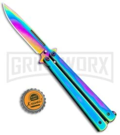 Skipper Rainbow Balisong Butterfly Knife - Rainbow Plain -Kershaw Store Skipper Rainbow Polished Balisong Butterfly Knife PK 2033 RB GX 32064 jr bottlecap large