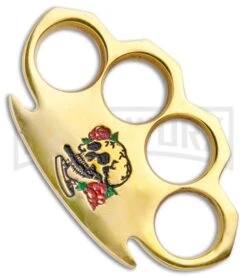 PANTHER Skull And Roses Paper Weight Brass Knuckles
