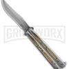Boss Butterfly Knife Stainless Steel Gold Liners - Gray Plain 2 Boss Butterfly Knife Stainless Steel Gold Liners - Gray Plain -Kershaw Store Stainless Steel With Gold Ilay Balisong Butterfly Knife GX 37609 td large