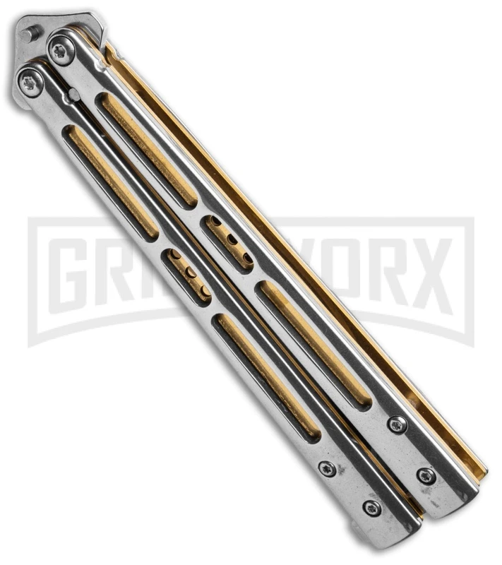 Boss Butterfly Knife Stainless Steel Gold Liners - Gray Plain 5 Boss Butterfly Knife Stainless Steel Gold Liners - Gray Plain - Image 3