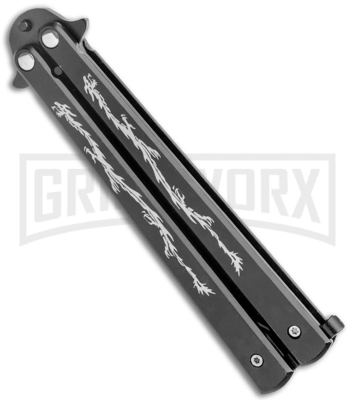 Super Knife Black Balisong Butterfly Knife Dragon - Black Serr 5 Super Knife Black Balisong Butterfly Knife Dragon - Black Serr - Image 3
