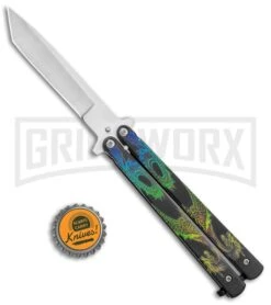 Super Knife Black Balisong Butterfly Knife Dragon - Tanto Satin -Kershaw Store Super Knife Black Balisong Butterfly Dragon Tanto Satin GX 37354 jr bottlecap large