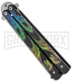 Super Knife Black Balisong Butterfly Knife Dragon - Tanto Satin -Kershaw Store Super Knife Black Balisong Butterfly Dragon Tanto Satin GX 37354 jr side large
