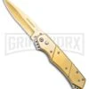 Super Knife Croc Automatic Knife Stainless Gold W/ Gold Inlay - Gold Serr -Kershaw Store Super Knife Croc Auto Stainless Gold Gold Inlay Gold Serr GX 34967 jr large