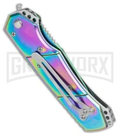 Super Knife Croc Automatic Knife Stainless Rainbow Spectrum (3.5 Spectrum) Serr -Kershaw Store Super Knife Croc Auto Stainless Rainbow Spectrum Spectrum Serr GX 34964 jr side large