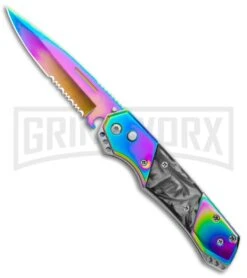 Super Knife Croc Automatic Knife Stainless Rainbow W/ Black Inlay - Rainbow Serr