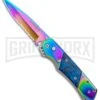Super Knife Croc Automatic Knife Stainless Rainbow W/ Blue Inlay - Rainbow Serr -Kershaw Store Super Knife Crock Auto Stainless Rainbow Blue Spectrum Serr GX 35763 jr large