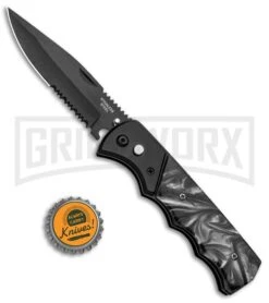 Super Knife Dingo Black Marble Acrylic Automatic Knife - Black Serr -Kershaw Store Super Knife Dingo Black Marble Acrylic Auto Black Serr GA623BKMBK GX 33495 jr bottlecap large