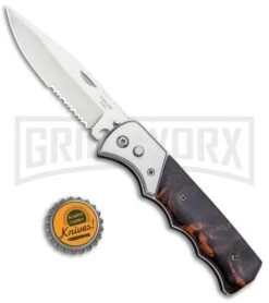 Super Knife Dingo Brown Marble Acrylic Automatic Knife - Satin Serr -Kershaw Store Super Knife Dingo Brown Marble Acrylic Auto Satin Serr GA623SLMBRN GX 33497 jr bottlecap large