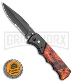 Super Knife Dingo Orange Flame Automatic Knife - Black Serr -Kershaw Store Super Knife Dingo Flame Automatic Knife Black Serr GA623PFA GX 35951 Bottlecap large