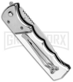 Super Knife Dingo Silver Holes Marble Acrylic Automatic Knife - Satin Serr -Kershaw Store Super Knife Dingo Silver Holes Marble Acrylic Satin Serr GA623SLD GX 33491 jr side large