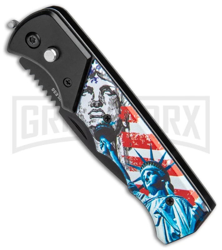 Super Knife Dingo Statue Of Liberty Automatic Knife - Black Serr 4 Super Knife Dingo Statue Of Liberty Automatic Knife - Black Serr - Image 2