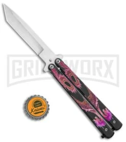Super Knife Pink Balisong Butterfly Knife Dragon - Tanto Satin -Kershaw Store Super Knife Pink Balisong Butterfly Dragon Tanto Satin GX 37355 jr bottlecap large