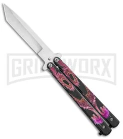 Super Knife Pink Balisong Butterfly Knife Dragon - Tanto Satin