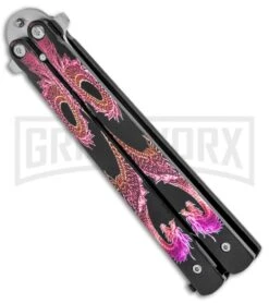Super Knife Pink Balisong Butterfly Knife Dragon - Tanto Satin -Kershaw Store Super Knife Pink Balisong Butterfly Dragon Tanto Satin GX 37355 jr side large