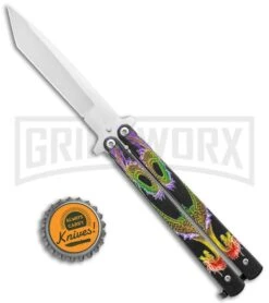 Super Knife Purple Balisong Butterfly Knife Dragon - Tanto Satin -Kershaw Store Super Knife Purple Balisong Butterfly Dragon Tanto Satin 1109PGR GX 36802 jr bottlecap large