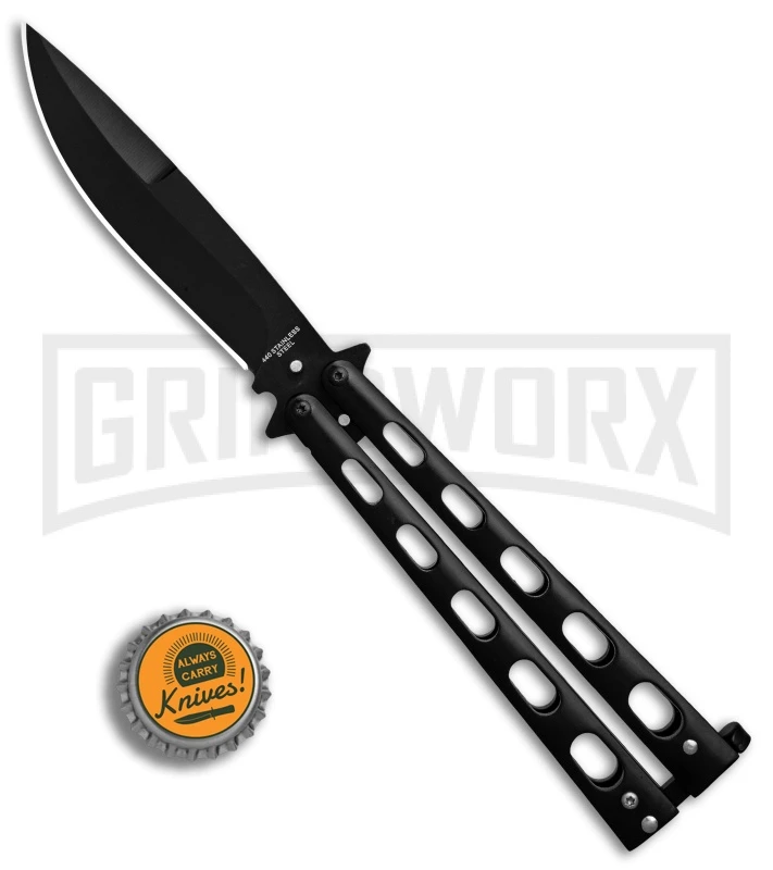 Super Knife Sleek Slinger Black Balisong Butterfly Knife - Black Plain 6 Super Knife Sleek Slinger Black Balisong Butterfly Knife - Black Plain - Image 4