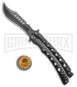 Swift Black Persian Balisong Coated Butterfly Knife - Black -Kershaw Store Swift Black Persian Balisong Coated Butterfly Black BX 39697 jr bottlecap large