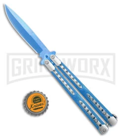 Swift Blue Balisong Titanium Coated Butterfly Knife - Blue -Kershaw Store Swift Blue Balisong Ti Coated Butterfly Blue BHQ 163595 jr bottlecap large