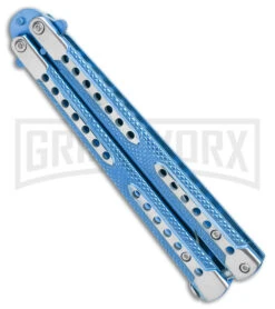Swift Blue Balisong Titanium Coated Butterfly Knife - Blue -Kershaw Store Swift Blue Balisong Ti Coated Butterfly Blue BHQ 163595 jr side large