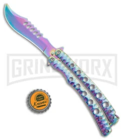 Swift 9"Rainbow Persian Balisong Coated Butterfly Knife - Spectrum -Kershaw Store Swift Spectrum Persian Balisong Coated Butterfly Spectrum GX 39594 jr bottlecap large