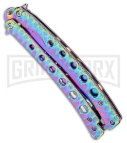 Swift 9"Rainbow Persian Balisong Coated Butterfly Knife - Spectrum -Kershaw Store Swift Spectrum Persian Balisong Coated Butterfly Spectrum GX 39594 jr side large