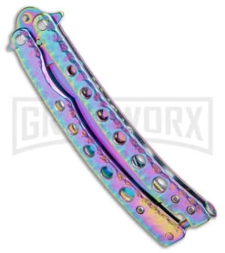 Swift 9"Rainbow Persian Balisong Coated Butterfly Knife - Spectrum -Kershaw Store Swift Spectrum Persian Balisong Coated Butterfly Spectrum GX 39594 jr spine large