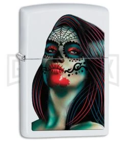 Zippo Lighter Day Of The Dead Lady Tattoo - White Matte