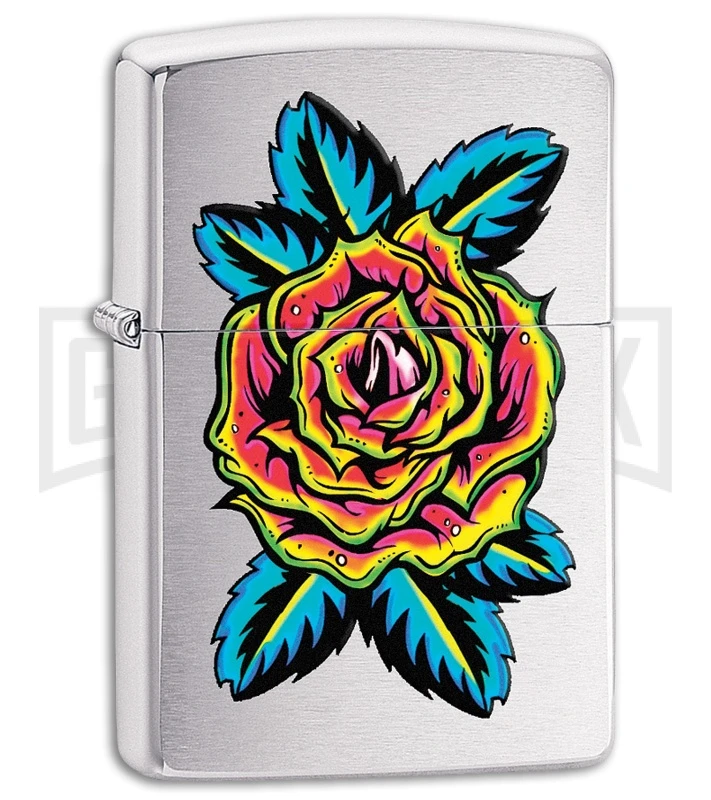 Zippo Lighter Flower Tattoo - Brushed Chrome 3 Zippo Lighter Flower Tattoo - Brushed Chrome