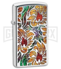 Zippo Lighter Fusion Floral - High Polished Chrome