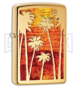 Zippo Lighter Fuzion Palm Tree Sunset - High Polish Brass