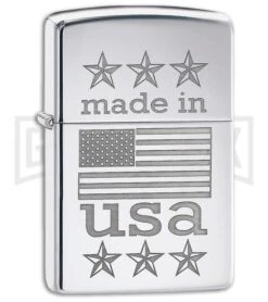 Zippo Lighter Made In USA W/ Flag - High Polished Chrome 4TH18
