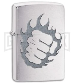 Zippo Lighter Tattoo Fire And Fist - Brushed Chrome