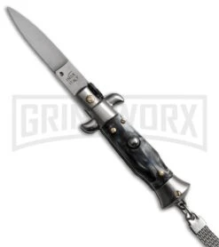 SKM 4" Italian Stiletto Sim Horn Automatic Knife Keychain - Flat Grind