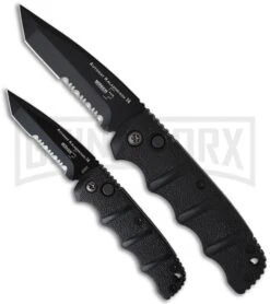 Boker Mini Kalashnikov Black Automatic Knife - Tanto Black Serr -Kershaw Store boker kalashnikov mini 01kals73bts size comparison large