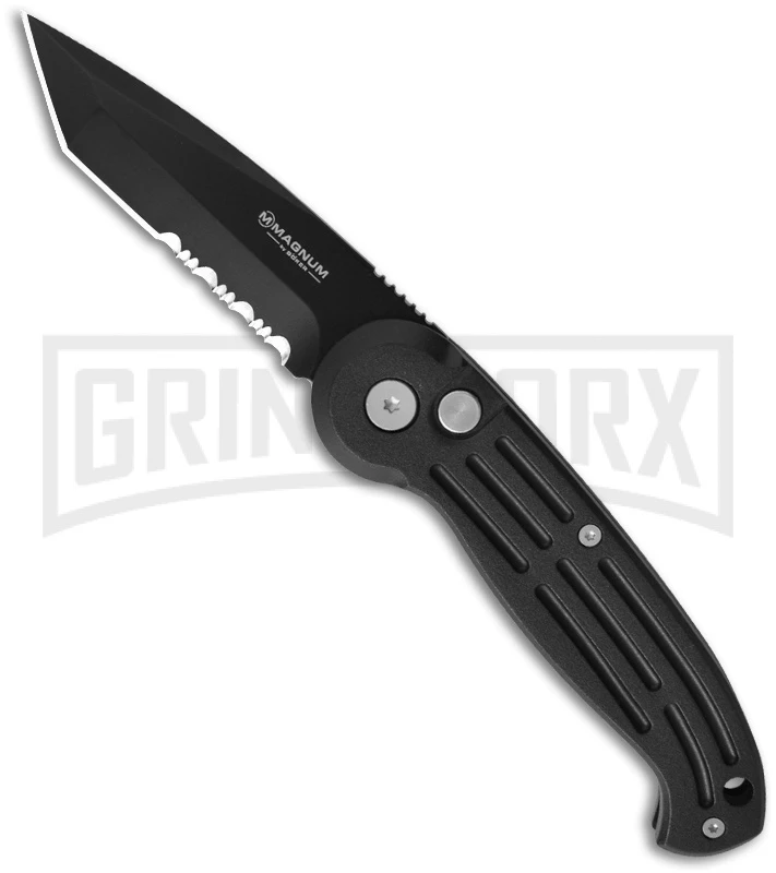Boker Magnum Black Automatic Knife - Tanto Black Serr 3 Boker Magnum Black Automatic Knife - Tanto Black Serr