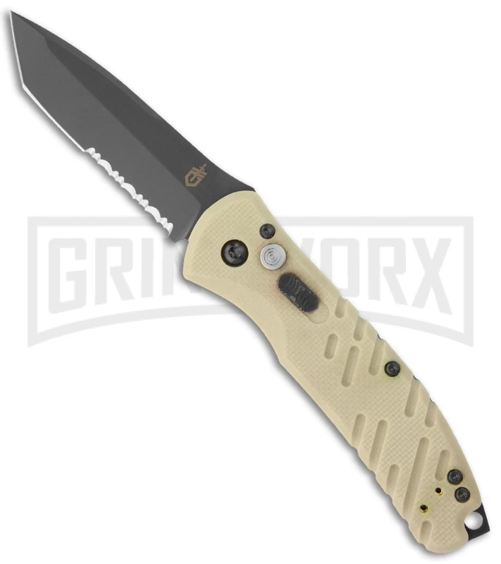Gerber Propel Downrange Desert Tan Automatic Knife - Tanto Black Serr 3 Gerber Propel Downrange Desert Tan Automatic Knife - Tanto Black Serr