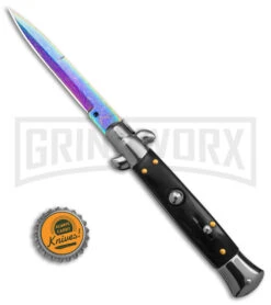 9" Anomaly Stiletto Black Pearlex Automatic Knife - Rainbow Damascus Bayo -Kershaw Store gx 39376 td size large