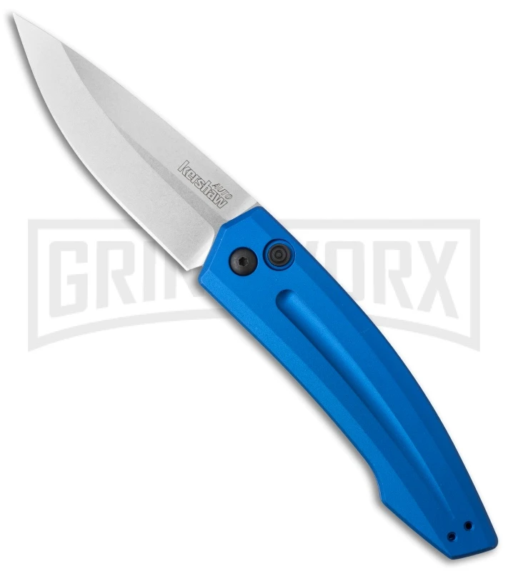 Kershaw Launch 2 Blue Aluminum Automatic Knife - Stonewash Plain 3 Kershaw Launch 2 Blue Aluminum Automatic Knife - Stonewash Plain