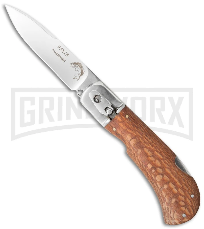 8" Russian Fish Leverlock Lockback Knife - Satin Plain 3 8" Russian Fish Leverlock Lockback Knife - Satin Plain