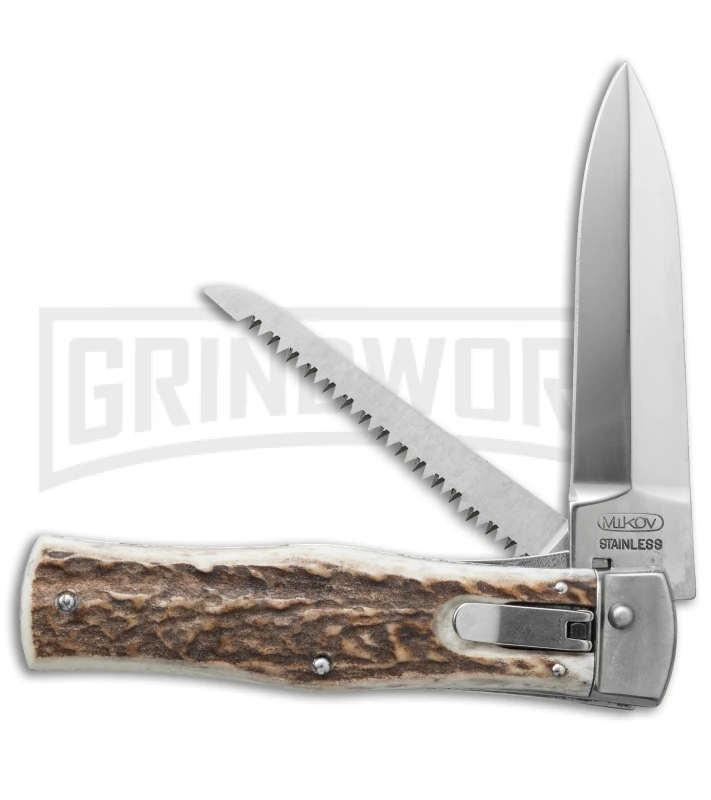 Mikov 241 Predator Stag Horn Automatic Leverlock Knife W/ Saw 3 Mikov 241 Predator Stag Horn Automatic Leverlock Knife W/ Saw