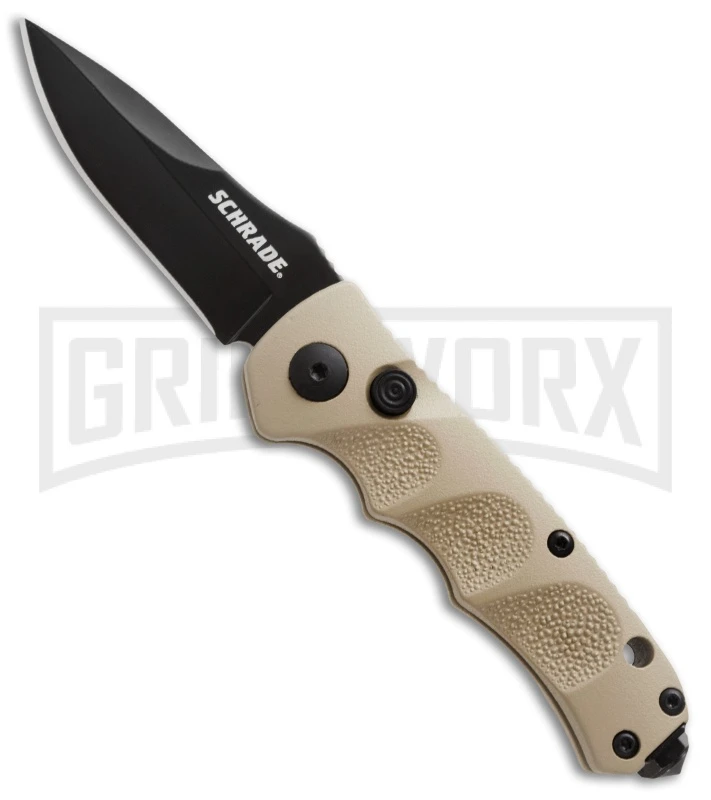 Schrade Mini Extreme Survival Tan Automatic Knife - Black Plain 3 Schrade Mini Extreme Survival Tan Automatic Knife - Black Plain