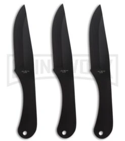UZI Throwing Knives Set Of 3 Black Fixed Blade Knives - Black Plain