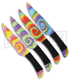 Wild Boar Tie Dye Black Cord Wrapped 4 Piece Throwing Set - Spectrum Plain
