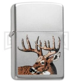 Zippo Lighter Whitetail Deer Buck - Satin Chrome