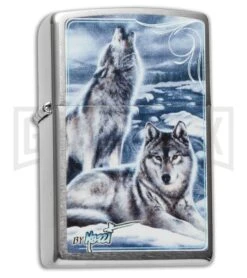 Zippo Lighter Mazzi Winter Wolves - Brushed Chrome