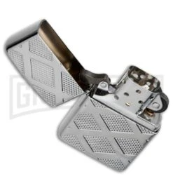 Zippo Lighter Armor Engine Turn Carved Charm Diamond High Polish Chrome -Kershaw Store zippo carved chrm diamond 28637 open large