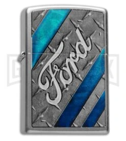 Zippo Lighter Ford Diamond Plate Pattern - Satin Chrome