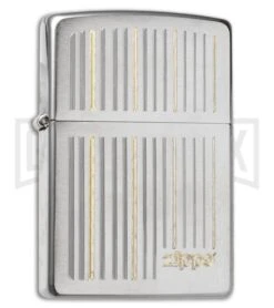 Zippo Lighter Logo & Lines - Brushed Chrome